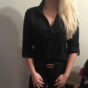 Button up black V-neck, business casual